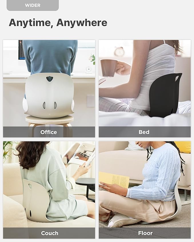 Curble Wider(Standard Wide) – Ergonomic Lower Back Support, Lumbar Support Back Posture Corrector for Low Back Pain Relief, Perfect for Home Office Desk Chair, and Floor Seat, Patented (Black)