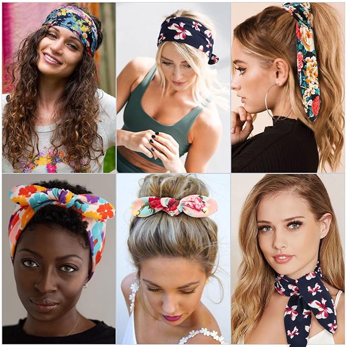 DRESHOW 8 Pack Adjustable Knotted Headbands Cotton Elastic Non Slip Hair Bands Floral Yoga Headbands for Women and Girls