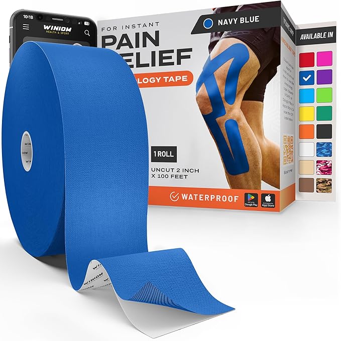 Kinesiology Tape-Incredible Support for Athletic Sports and Recovery + Free Taping Guide-Uncut 2 inch 100 feet Roll (Navy Blue + Free Taping Guide, Pack of 1)