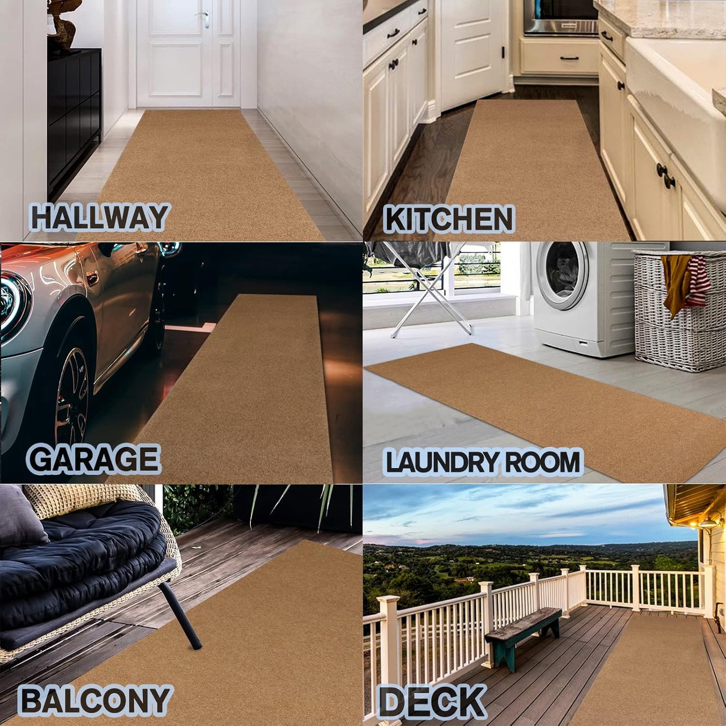Custom Size Backed Non-Slip Area Rugs Runner, Easy Clean, Waterproof Runner Rugs for Hallway Entryway, Kitchen, Laundry, 4FT x 33FT, Beige
