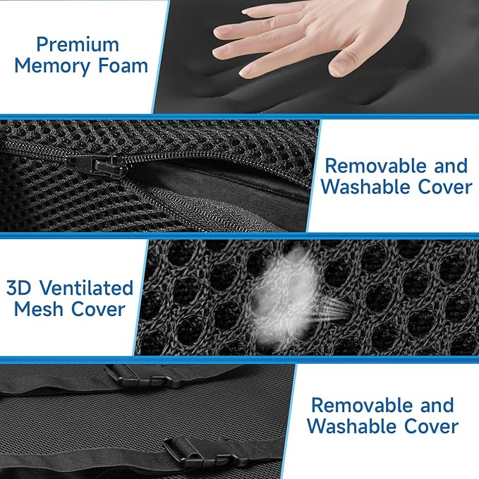 Lumbar Support Pillow for Office Chair, Memory Foam Office Chair Back Support,Lower Back Pillow for Car Seat, Back Pain Relief, Back Pillow for Chair with Adjustable Strap and Mesh Washable Cover