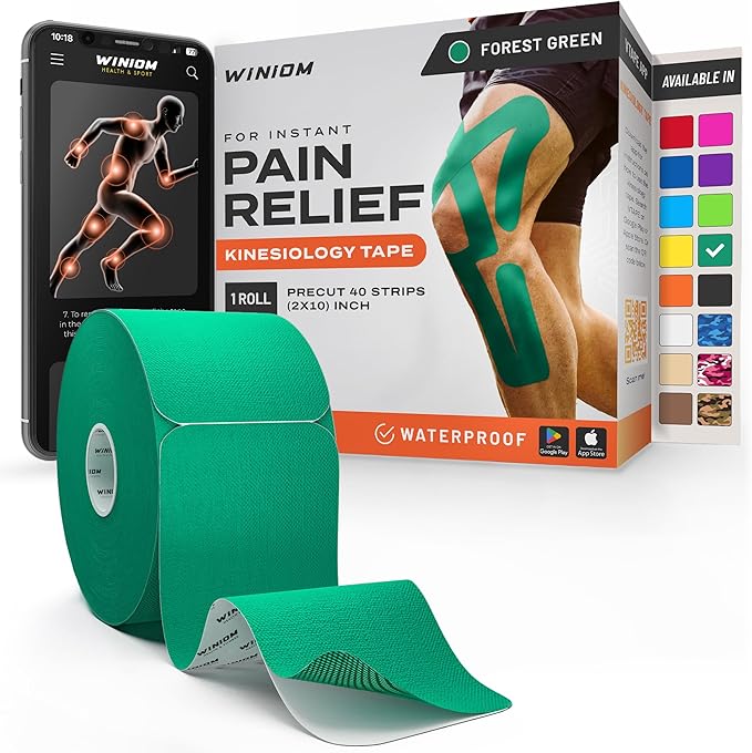 Kinesiology Tape-Incredible Support for Athletic Sports and Recovery + Free Taping Guide - Pre-Cut 2 inch 32 feet (Forest Green + Free Taping Guide, 1 Pack)