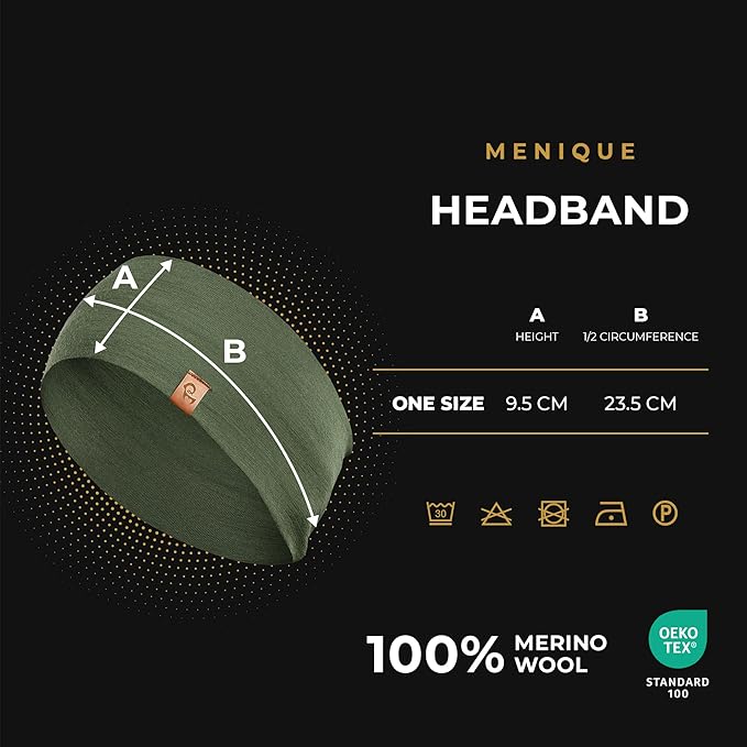 menique Dry Wide Sports Headbands for Women 100% Merino Wool Workout Accessories Wide Yoga Bandana or Scarf Multifunctional Breathable Sweatbands for Running, Cycling, Football, Fitness