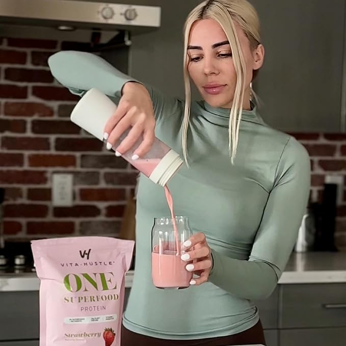VitaHustle ONE Meal Replacement Shake - Plant Based Protein Powder by Kevin Hart - Vegan, Meal Replacement Powder with Superfoods, Vitamins, Adaptogens & Probiotics -Strawberry Flavor, 15 Servings