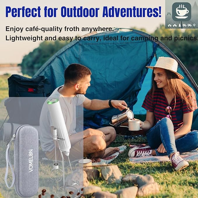 Milk Frother Handheld with 3 Stainless Steel Whisks, Rechargeable Electric Drink Mixer with Stand & Travel Case, Milk Foamer for Coffee, Latte, Cappuccino, Hot Chocolate, Egg,Jam Supplement-White