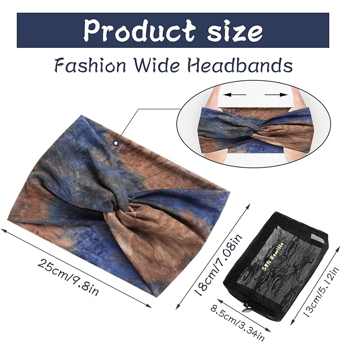 S&N Remille Wide Headbands for Women, Large Hairband, Elastic Non-Slip Headband Twist Knotted Accessories, Yoga Workout Vintage Hair 3 Pack (Colour-4)