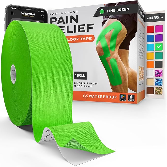 Kinesiology Tape-Incredible Support for Athletic Sports and Recovery + Free Taping Guide-Uncut 2 inch 100 feet Roll (Lime Green + Free Taping Guide, Pack of 1)
