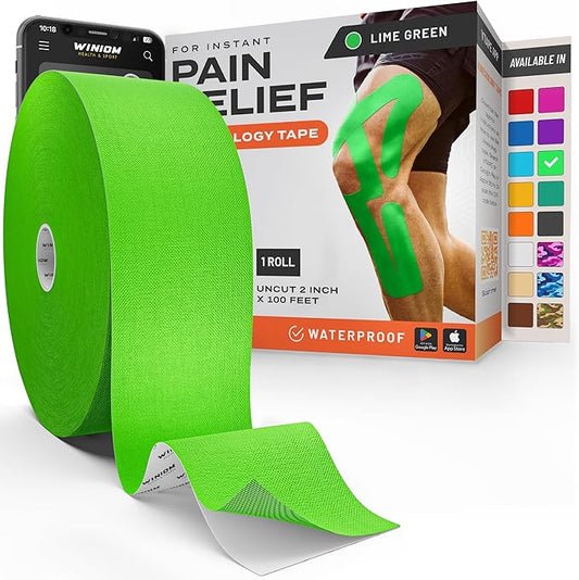 Kinesiology Tape-Incredible Support for Athletic Sports and Recovery + Free Taping Guide-Uncut 2 inch 100 feet Roll (Lime Green + Free Taping Guide, Pack of 1)