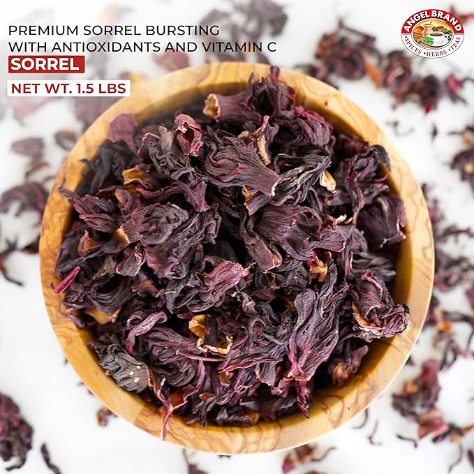Angel Brand Dried Sorrel Hibiscus Flowers 1.5 lbs Pouch - Discover Rich Flavor & Aroma of Healthful Delights with Hibiscus Tea Loose Leaf - Enjoy Refreshing, & Nutritious Beverages to Elevate Health