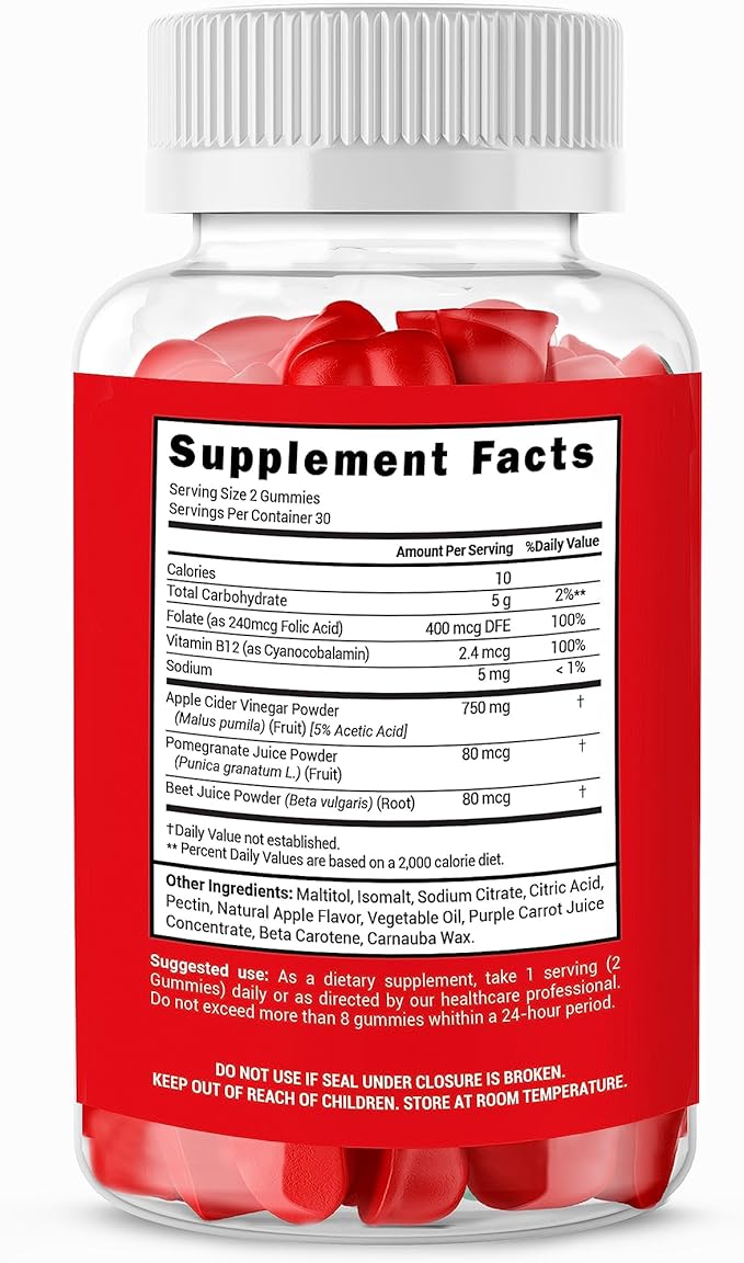 Zenzsual Apple Cider Vinegar Gummies – Digestive, Metabolism and Immune Health Support, Boost Energy – ACV Gummies with VIT B12, Beetroot & Pomegranate - Gelatin and Gluten Free (60 Gummies)