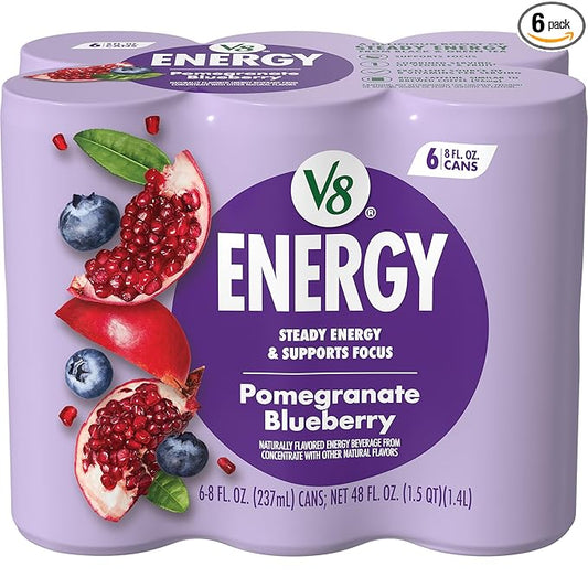 V8 +Energy Pomegranate Blueberry Juice Energy Drink, 8 fl oz Can (6 Pack)