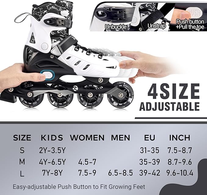 Inline Skates for Kids and Adult, Adjustable Fun Illuminating Skates for Girls, Boys, Women and Men Outdoor and Indoor, Beginner