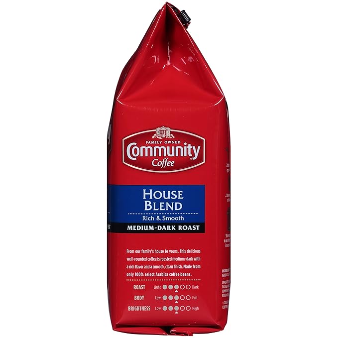 Community Coffee House Blend, 72 Ounces Ground Coffee, Medium Dark Roast, 12 Ounce Bag (Pack of 6)