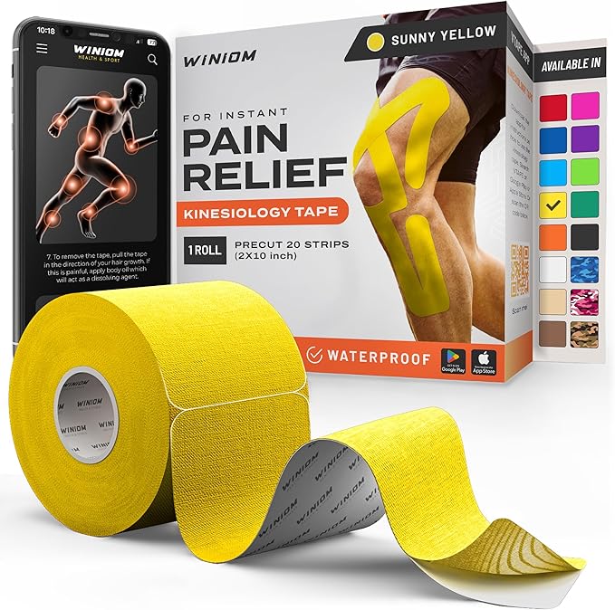 Kinesiology Tape-Incredible Support for Athletic Sports and Recovery + Free Taping Guide - Pre-Cut 2 inch 16.4 feet (Sunny Yellow + Free Taping Guide, 1 Pack)