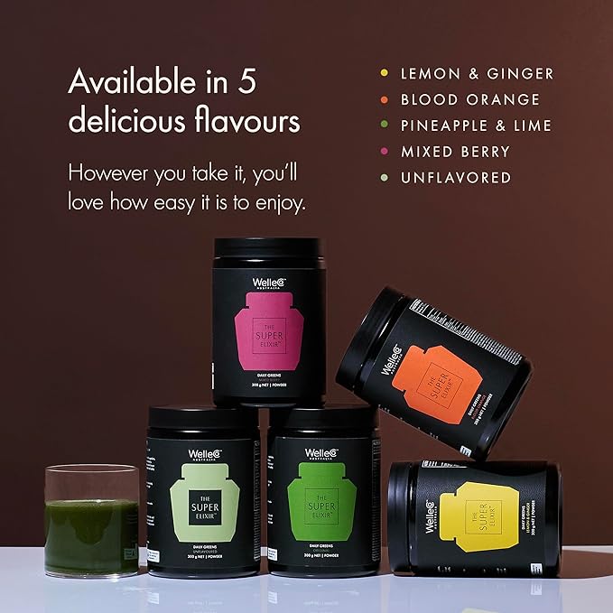 WelleCo The Super Elixir Daily Greens Powder, Probiotic Drink Mix with Whole Foods, Gluten Free, Vegan Gut Health Powder, Energy, Immunity, Healthy Skin, Hair & Nails (300g, Unflavored) Jar