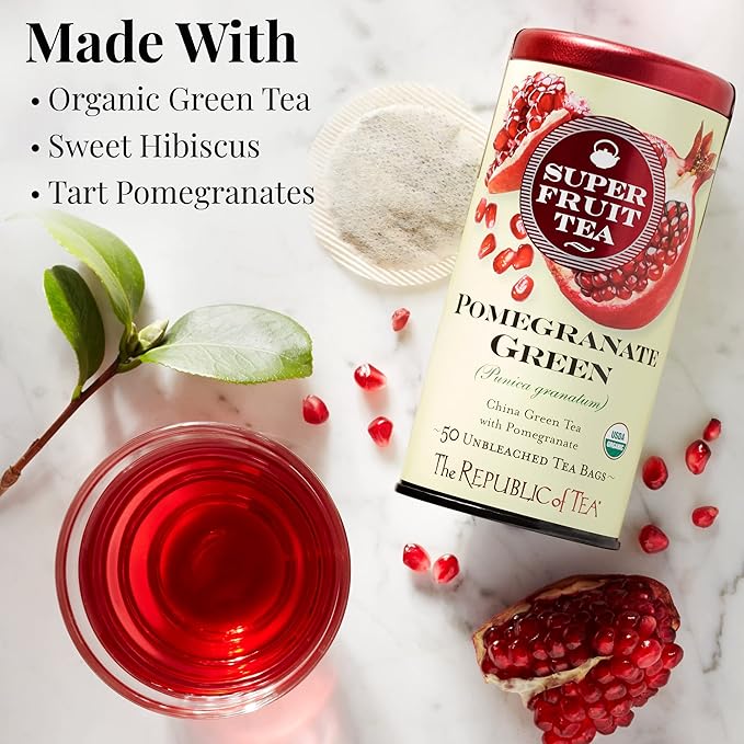 The Republic of Tea Organic Pomegranate Green Tea, 250 Tea Bags, Superfruit Premium Green Tea Blend
