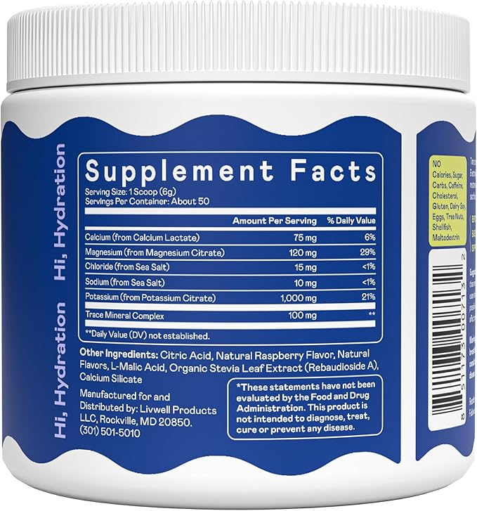 Hi-Lyte Keto & Performance - K1000 Electrolyte Powder Mix - Blue Raspberry - 1000mg Potassium + Magnesium, Calcium, Trace Minerals - Keto Drink for Cramp Support, Fasting, Recovery - No Sugar/Carbs