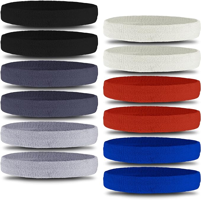 OutdoorEssentials Sweatbands & Wristbands - Wrist Sweat Bands Headbands for Men & Women - Multipack Terry Cloth Headbands or Wrist Bands for Working Out, Tennis, Basketball, Football, Gymnastics