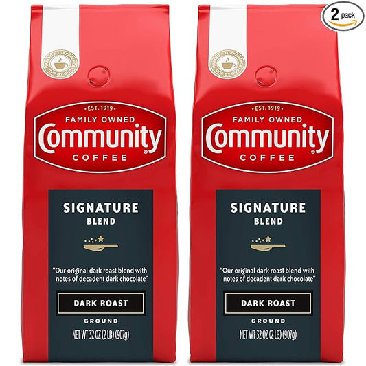 Community Coffee Signature Blend, 64 Ounces Ground Coffee, Dark Roast, 32 Ounce Bag (Pack of 2)
