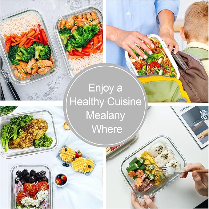 VERONES 10 Pack 22 OZ Glass Meal Prep Containers, Airtight Glass Lunch Containers Set,Glass Food Storage Containers with Lids,BPA Free, for Microwave, Oven, Freezer & Dishwasher Friendly,White