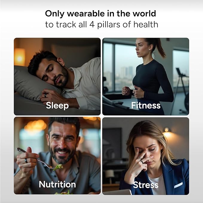 Gabit Smart Ring | Sleep, Fitness, Nutrition, Stress | 7+ Day Battery, 30+ Workout Modes, AI Health Coach, Weight Loss | Buy Sizing Kit First | Health Tracker for Men & Women | Titanium, Matte Black 8