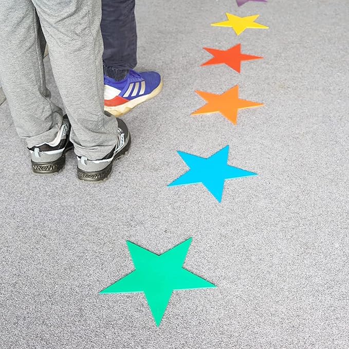 12pcs Colorful Star Arrow Spot Marker Non-Slip Directional Carpet Marker for Training Agility, Kids Classroom Activity, Gym, Sport, Home (Star)