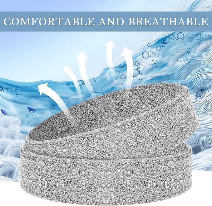 4 Pack Headbands for Men, Sweat Bands Headbands Men & Women, Cotton Terry Sweat Bands for Tennis, Basketball, Running, Gym, Working Out