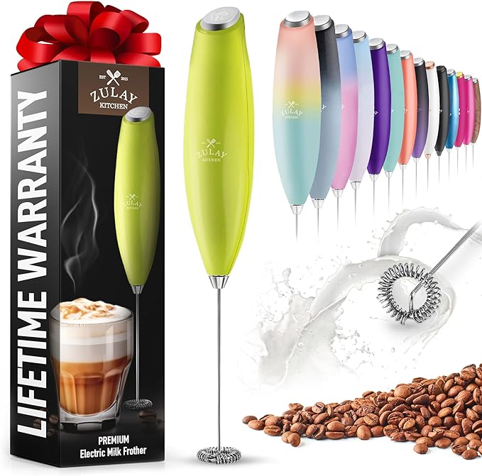 Zulay Powerful Milk Frother for Coffee with Upgraded Titanium Motor - Handheld Frother Electric Whisk, Milk Foamer, Mini Mixer & Coffee Blender Frother for Frappe, Latte, Matcha, No Stand - Lime Green
