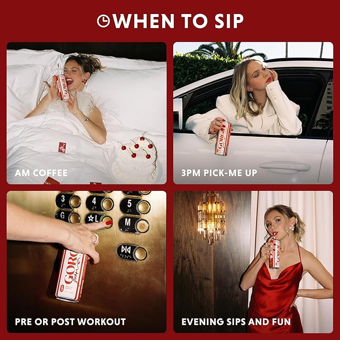 GORGIE Jordyn Jones Cherry Lime, Sugar-Free Natural Energy Drink Sparkling, Healthy Energy Drinks - Green Tea, Biotin, B Vitamins -150mg Caffeine, Vegan, & Low Calorie (Pack of 12)