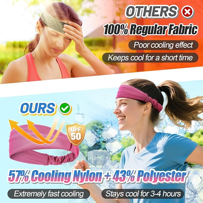 Cooling Headbands for Men Women - 4Pcs Highly Elastic Quick Chilly Workout Sweat Band, Comfortable Moisture Wicking Hairband