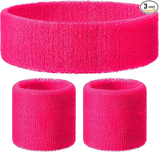3 Pack Neon Sweatbands Sports Wristband and Headband 80s Sweatbands for Party Football Basketball Baseball Soccer