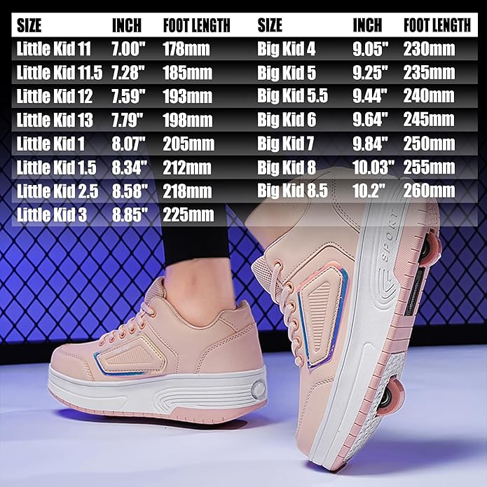 Wooowyet Roller Skate Shoes for Kids Boys Girls Rechargealbe Wheels Sneakers Fashion Roller Wheeled