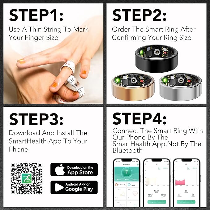 Smart Health Ring for Women Men Fitness Tracker with Heart Rate, Blood Oxygen, Blood Pressure, Sleep Monitoring, Step Counting, IP68 Waterproof for iPhone and Android, No APP Fee, Silver 11
