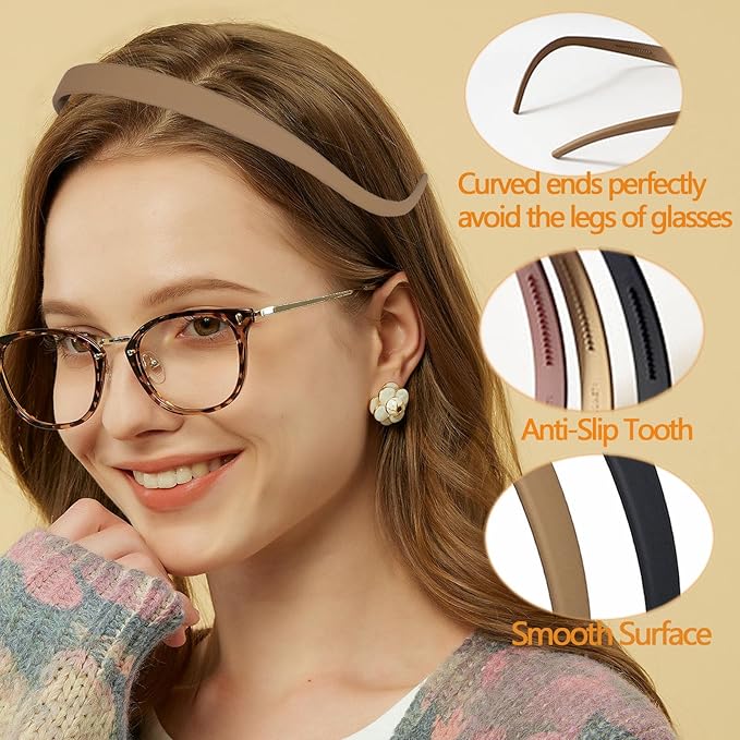 3 Pack Flex No Pressure Headbands for Women - Comfortable Plastic Headbands with Teeth - Matte Finish