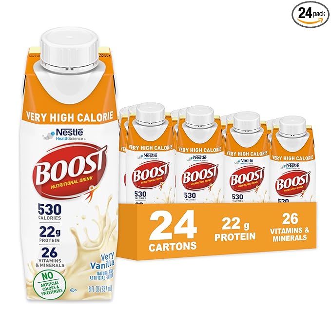 Boost Very High Calorie Vanilla Nutritional Drink – 22g Protein, 530 Nutrient Rich Calories, 8 Fl Oz (Pack of 24)