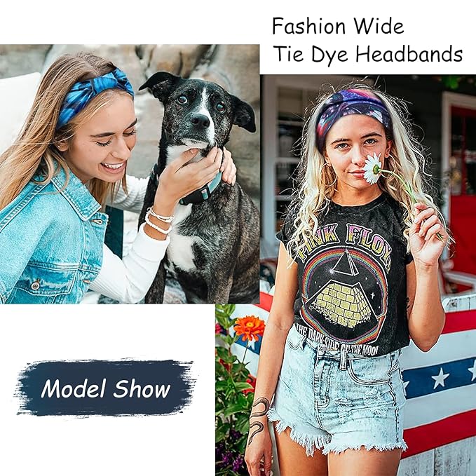 Butterfly Boho Headbands for Women Wide Headband Printed Head Wraps Thick Hairbands Large African Sport Yoga Turban Hair Bands Accessories (Pack of 4)