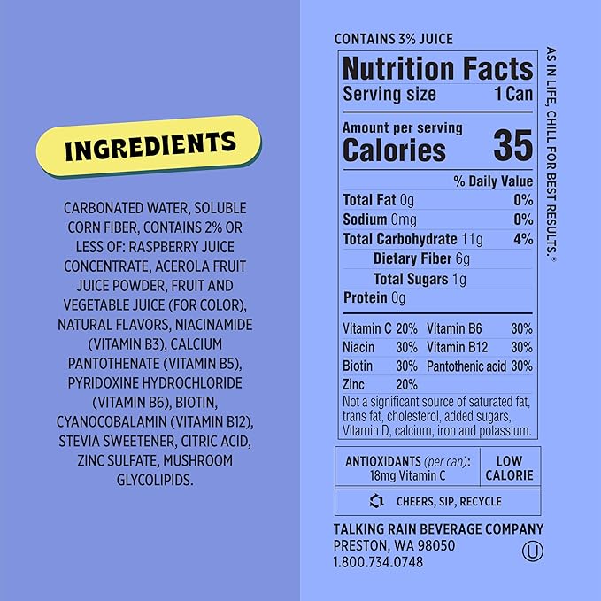 Popwell Blackberry Lime Better-For-You Prebiotic Soda, with 6g Fiber, 1g Sugar, Vitamins and Immunity Support, 12 fl oz Cans (pack of 12)