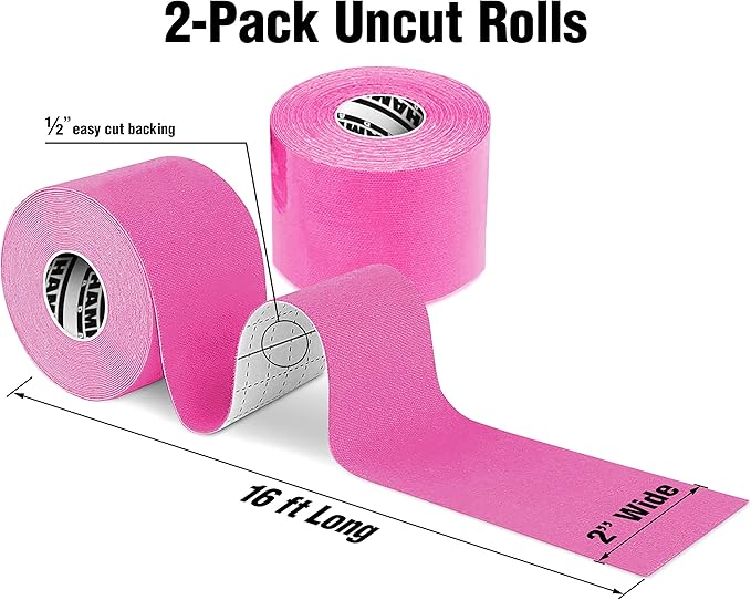 Hampton Adams | As Seen on Shark Tank | Elastic Kinesiology Tape (2-Pack) | Uncut Athletic Tape Supports & Protects Muscles Knees Shoulders & Plantar Fasciitis | Waterproof Hypoallergenic (Pink)