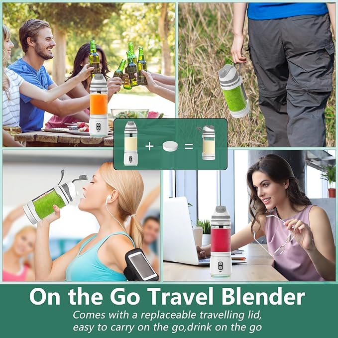 Portable Blender, Portable Personal Blender Smoothies 24oz 300W Travel Blender USB-C Rechargeable Blender Portable Blending Shakes Frozen Drinks BPA-Free Gym/Kitchen(Grey White)