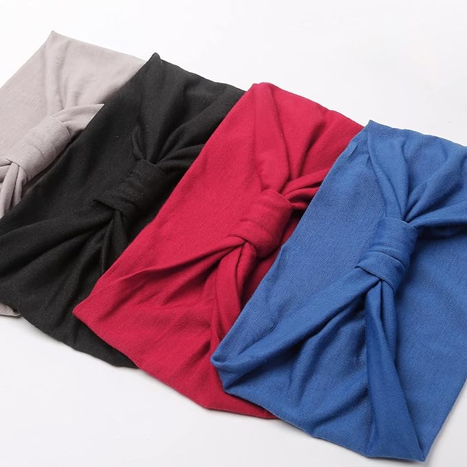 Wide Headbands for Women Black Stylish Head Wraps Boho Thick Hairbands Large African Sport Yoga Turban Headband Hair Accessories (Pack of 4)