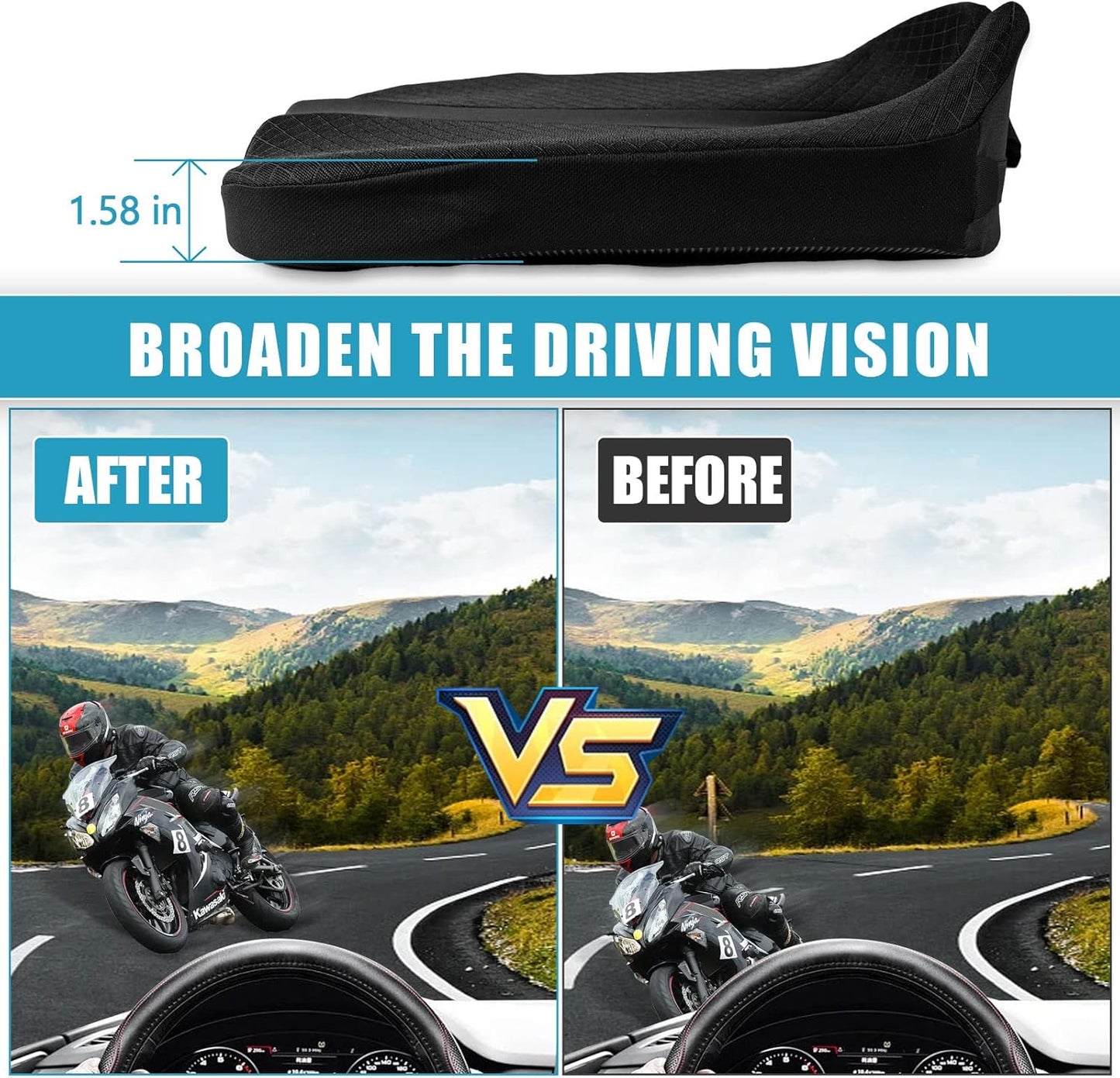 MYFAMIREA Car Coccyx Seat Cushion Longer Office Chair Cushion, Memory Foam Tailbone Heightening Wedge Booste, Fit Hip Shape Lower Back Pain Relief, 3D U-Shape Cushion for Car Seat Driver (Black)