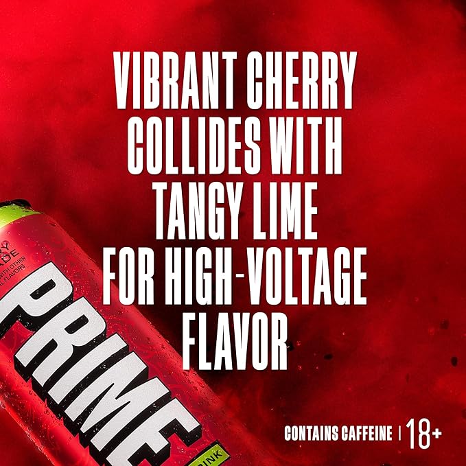 PRIME Energy CHERRY LIMEADE, Zero Sugar Energy Drink, 200mg Caffeine and 300mg of Electrolytes for Hydration, Vegan, Gluten Free,16 Fluid Ounce, 12 Pack