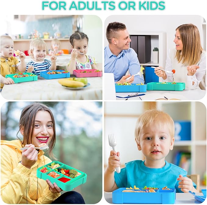 Bento Box Adult Lunch Box, Bento Box Lunch Box Snack Containers for Kid/Adult/Toddler, 6 Compartment Bento Lunch Box for Kids,Microwave & Dishwasher & Freezer Safe(Green)