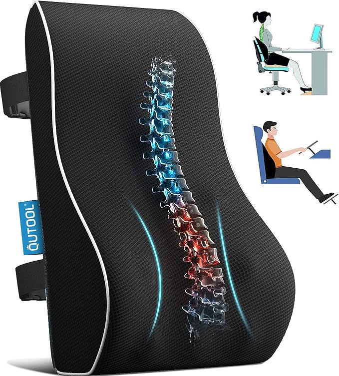QUTOOL Lumbar Support Pillow for Office Chair,Office Home Essentials,Back Support Pillow for Car, Chair Cushions,Back Pain Relief Improve Posture,Mesh Cover Double Adjustable Straps
