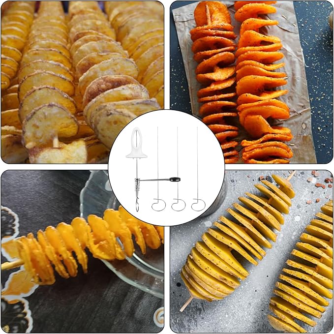 Tornado Spiral Potato Cutter Set, Manual Tornado Spiral Potato Cutter with 4pcs Stainless Steel Skewers Vegetable Spiralizer for Fry Chips Making Practical Kitchen Gadgets