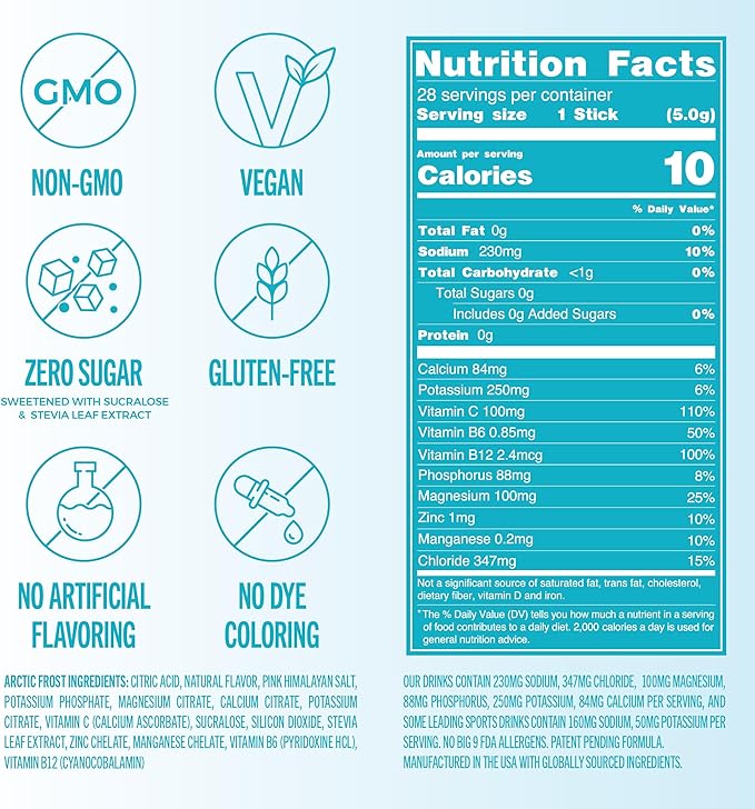 TREVI™ Sugar Free Electrolytes - Drink Mix Hydration Powder Packets - 28 Count - Arctic Frost