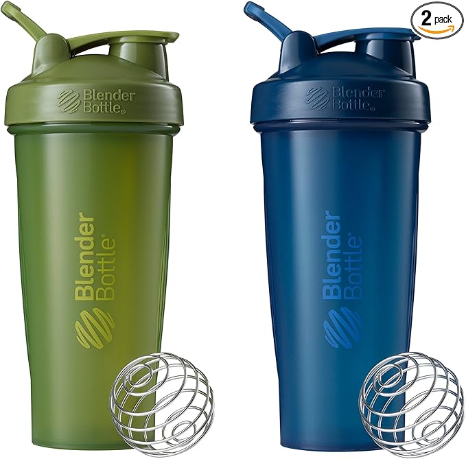 BlenderBottle Classic Shaker Bottle Perfect for Protein Shakes and Pre Workout, 28-Ounce (2 Pack), Moss and Navy