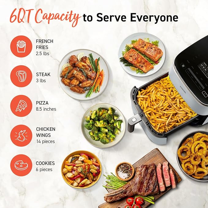 COSORI Air Fryer 9-in-1, Compact & Large 6-Qt, Fast Turbo Modes, 90-450ยฐF Even Results, Precision Heating, Up to 95% Less Oil*, Roast, Bake, Dry, Reheat, Frozen, Broil, Proof, 120V, TurboBlaze