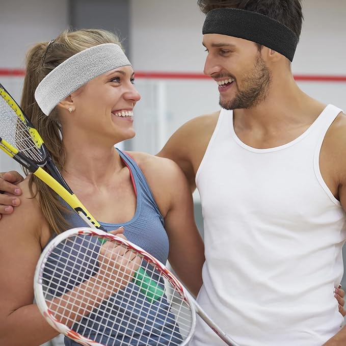 4 Pack Sweatbands Sports Headband for Men and Women, Moisture Wicking Athletic Workout Headband for Running, Tennis, Basketball, Yoga, Gym Stretchy Unisex Sweatband