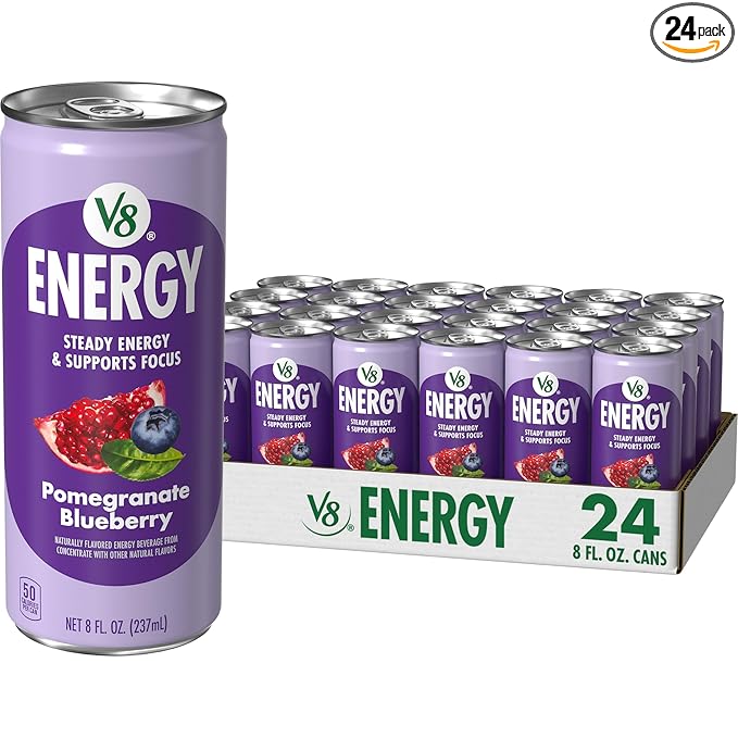 V8 Energy Pomegranate Blueberry Energy Drink, 8 fl oz Can (24 Pack)